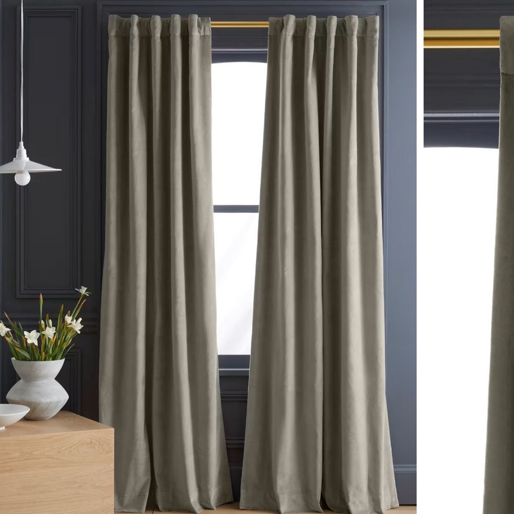 NWOT QUINCE 48x84 Cotton Velvet Room Darkening Curtain Light Grey 3542